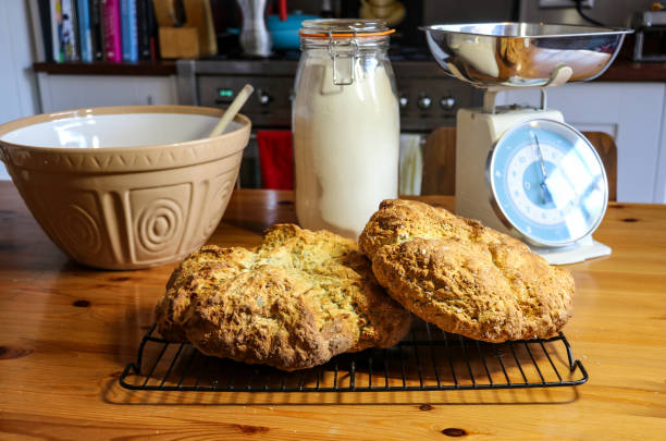 Home baking. Traditional Irish soda bread in a home kitchen setting.