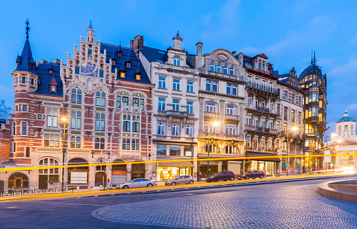 Architecture of Brussels Cityscape old town builduing skyline in Brussels downtown Belgium Benelux Eu. EU Begium city landmark and shopping center for tourism and travel destination concept.