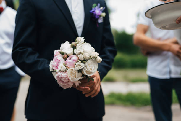 istock wedding bouquet with white roses and pink peonies 1225215121