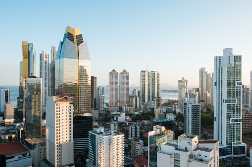 modern skyscraper skyline aerial of Panama City downtown  -