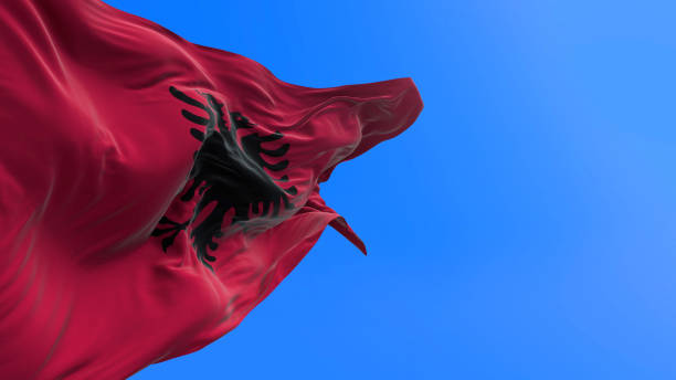 Albania flag - 3D realistic waving flag background