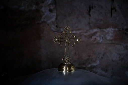 Caucasus, Georgia, Imereti region, Kutaisi. Golden cross in the monastery of Ghelati.