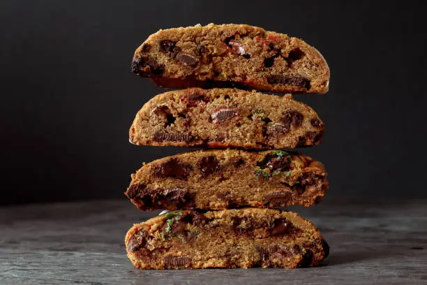 Chocolate chip cookies with sweet crema,selective focus and empty space