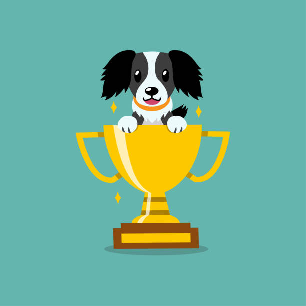 istock Cartoon character dog with gold trophy cup award 1225220735