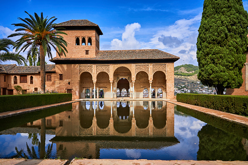 Granada, Spain - August, 2010:  The Palace of Comares in the Nasrid Palace is considered to be a highlight of Alhambra tour.