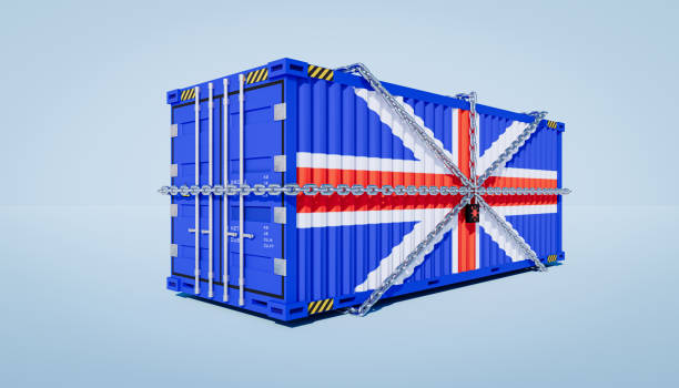 istock 3d rendering of UK trade coronavirus lockdown concept design and cargo container. 1225229334