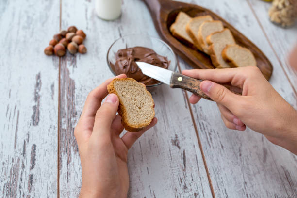 istock Bread toast with chocolate cream butter, 1225241275