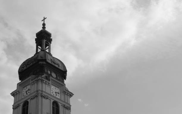 Chomutov, Czech republic - July 25, 2019: Namesti 1. Maje square with Morovy Sloup column