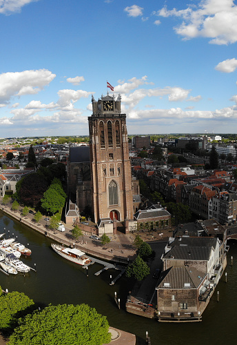 Dordrecht Netherlands, skyline of the old city of Dordrecht with church and canal buildings in the Netherlands Europe