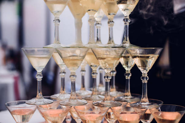 istock pyramid of Martini glasses for champagne 1225247215