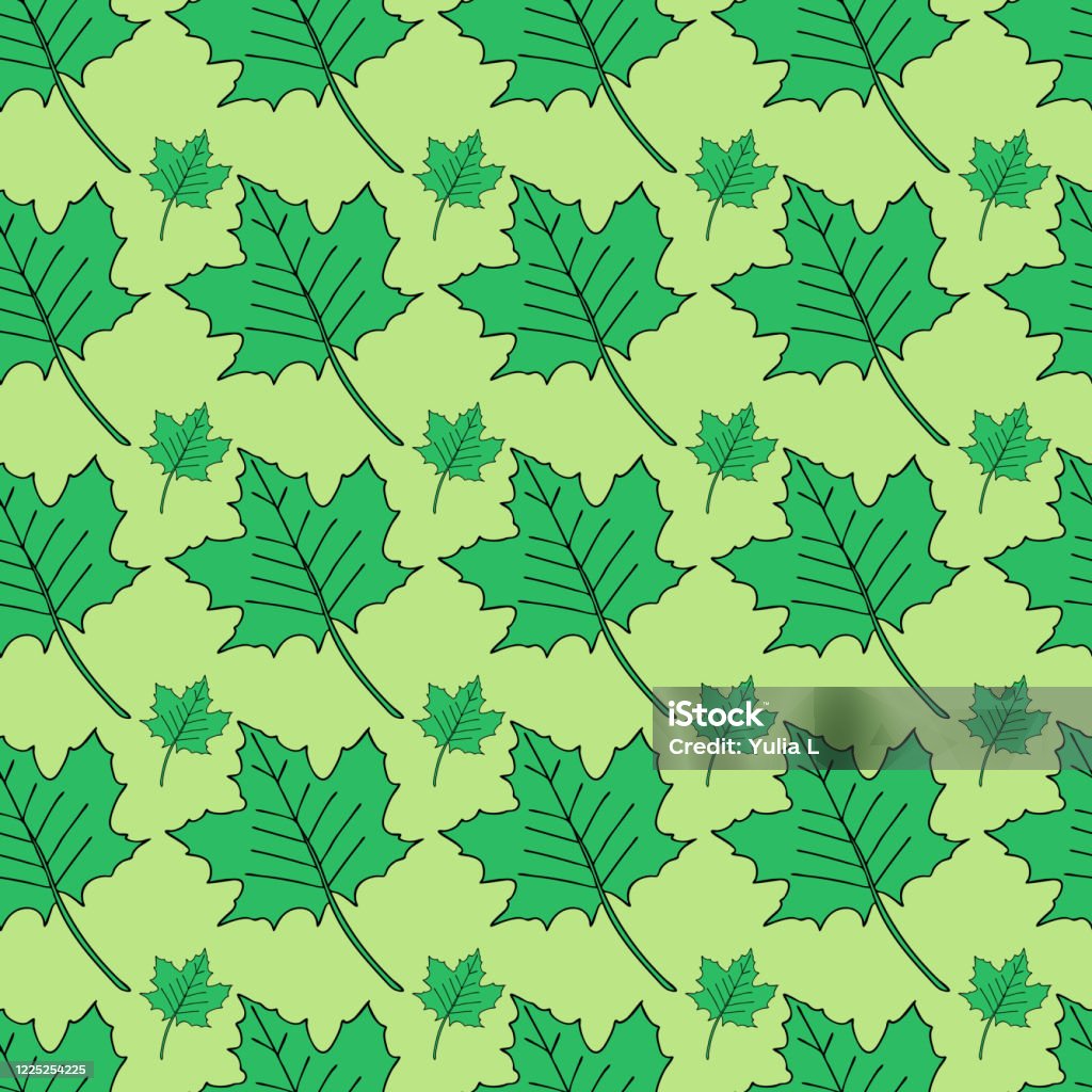 단풍 나무는 녹색 배경에 나뭇잎 배경 화면 디자인 웹 사이트 및 커버 아트 매끄러운 패턴 0명에 대한 스톡 벡터 아트 및 기타 이미지  - Istock