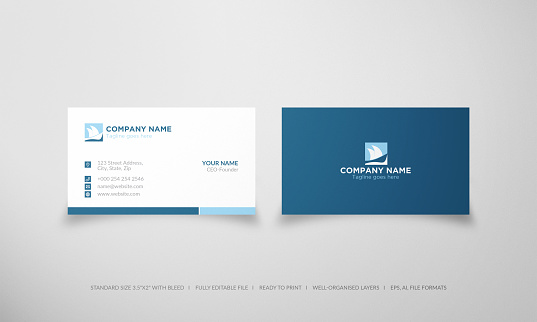 Standard business card size 3.5x2 inches with bleed. Fully editable file. Ready to Print. Well-organized Layers.