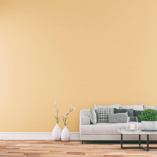 istock Empty living room with white sofa, table and decoration 1225257652