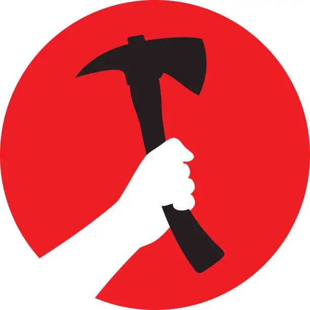 Vector illustration of Hand Holding Axe Icon Silhouette