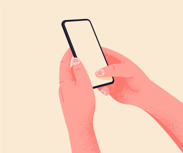 Holding phone in two hands. Empty screen, phone mockup. Editable smartphone template vector illustration on isolated background. Application on touch screen device. Learning or booking online concept vector art illustration