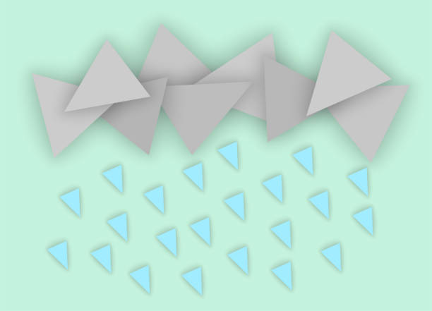 istock Gray clouds and blue raindrops, vector illustration in abstract style of paper cut from triangles 1225273160