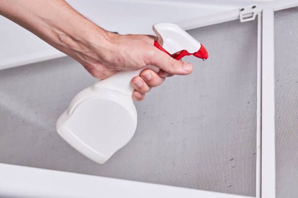 istock cleaning and washing dusty mosquito net screen for window. housework concept. 1225274235
