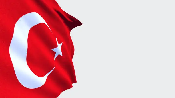 Photo of Waving Turkish flag on a white background.