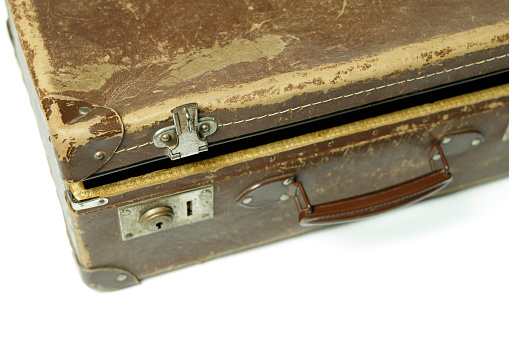 old brown vintage suitcase on the white background
