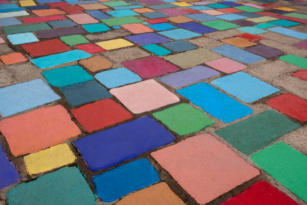 istock Colorful painted cement tile outdoor walkway. Suitable for backgrounds 1225281084