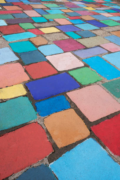 Colorful painted cement tile outdoor walkway. Suitable for background.s