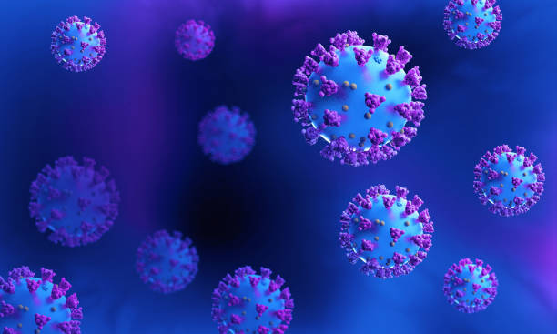 istock Render of the coronavirus infection model on a dark blue background. 1225282662