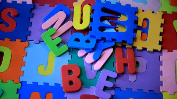 salvador, bahia / brazil - 05/16/2020: Rubberized children's EVA rug with letters of the alphabet.