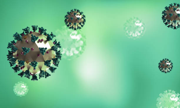 istock Low poly render of the virus model on a green background. 1225285401