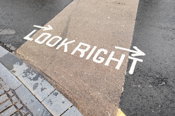 istock Look right sign painted on a road in Dublin Ireland 1225288268