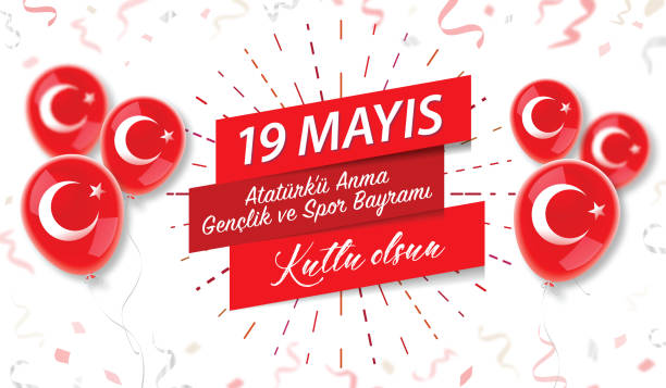 ilustraciones, imágenes clip art, dibujos animados e iconos de stock de 19 de mayo conmemoración del día de ataturk, juventud y deportes - bandera turquia