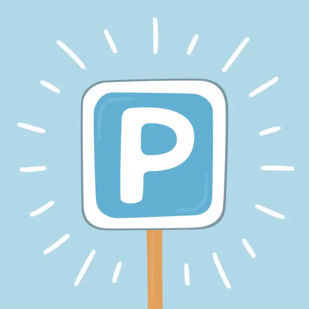 Vector illustration of Blue parking road sign. Parking place for car.