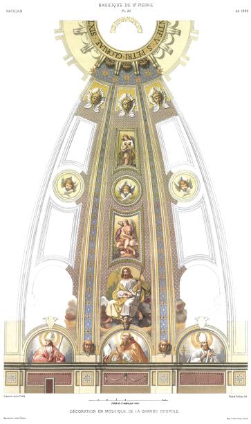 базилика святого петра: мозаичное украшение большого купола 1592 года ватиканом 1882 - image created 16th century stock illustrations