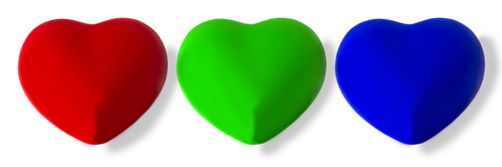 Red, green and blue heart shape on a white background