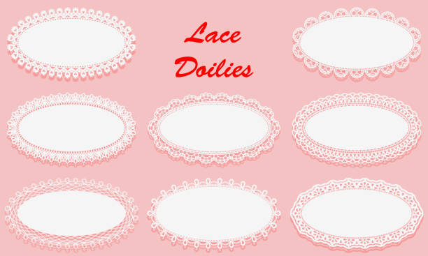 istock Set of Decorative White lace Doilies. Openwork Oval frame on a pink background. Vintage Paper Cutout Design. 1225301023