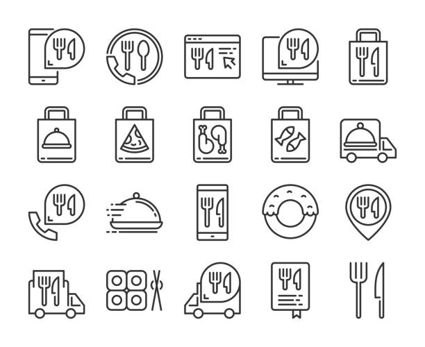 Food Delivery icons. Food Delivery Service line icon set. Vector illustration. Editable stroke. Food Delivery icons. Food Delivery Service line icon set. Vector illustration. Editable stroke. ordering stock illustrations