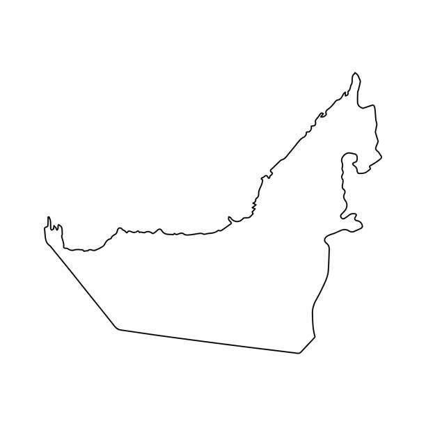 ilustraciones, imágenes clip art, dibujos animados e iconos de stock de línea de país de los emiratos arabes unidos de asia, ilustración de mapa asiático, vector aislado sobre fondo blanco, estilo de contorno - united arab emirates illustrations