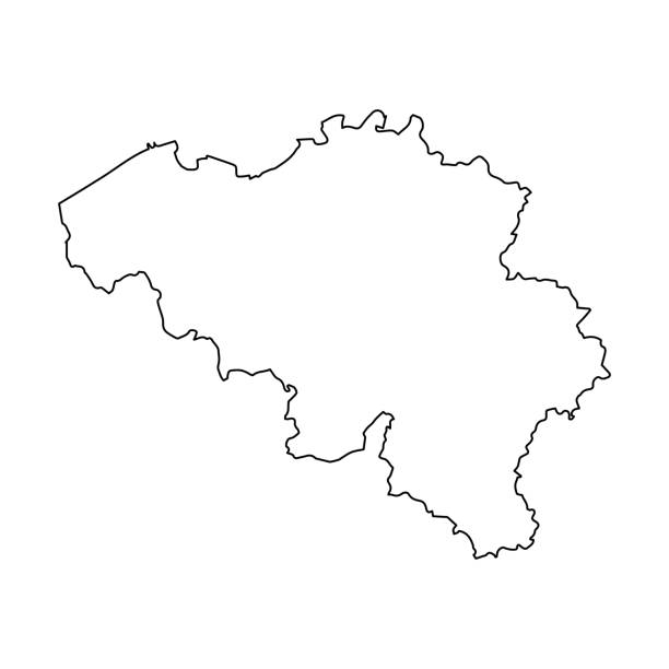 유럽의 벨기에 국가 라인, 유럽지도 그림, 흰색 배경에 고립 된 벡터, 윤곽선 스타일 - belgium stock illustrations