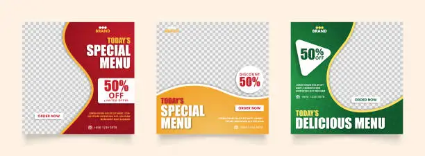 Vector illustration of social media instagram post template for food promotion simple banner frame. sale ads promo