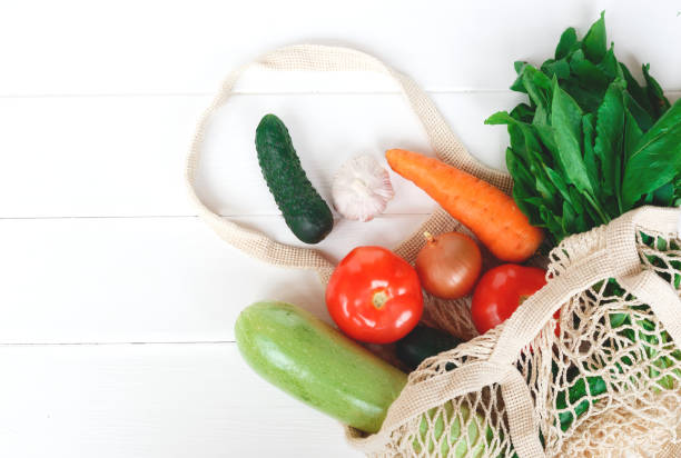 istock Package-free shopping. Eco friendly bag with vegetables. Zero waste concept 1225318984