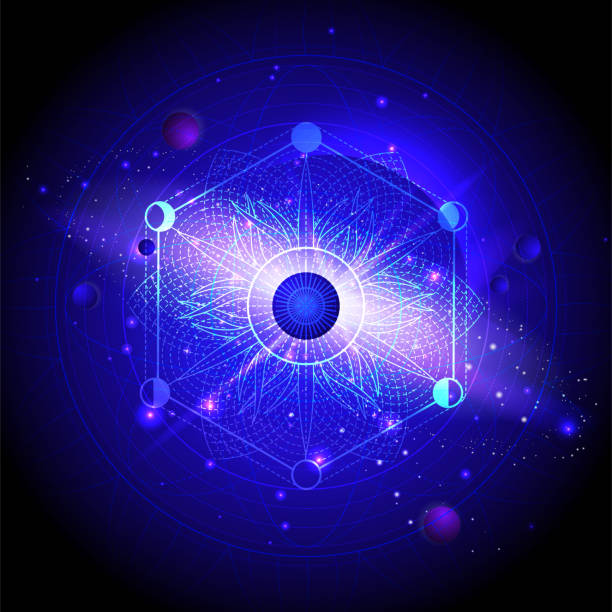istock Vector illustration of Sacred geometric symbol against the space background with planets and stars. 1225319980