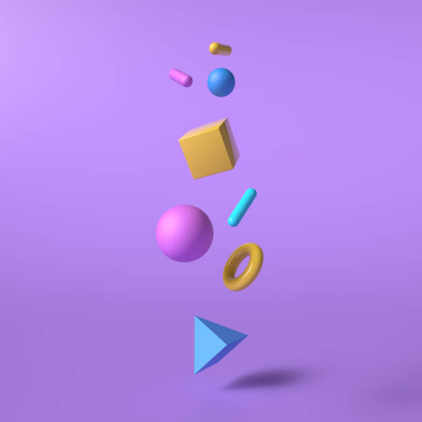 istock Abstract background with colorful geometric elements in the air with shadow. 3D rendering objects shape. Minimal poster style. 1225326288