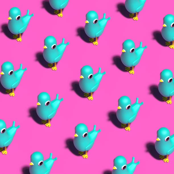 Abstract army style with blue birds characters with shadows on pink background. 3D rendering objects shape. Minimal laid out pattern