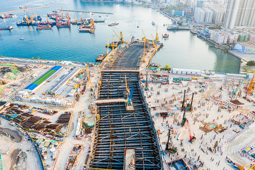 Drone view of Kai Tak Cruise Terminal in Hong Kong