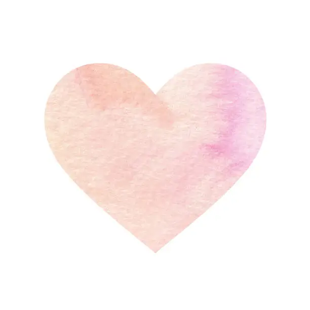 Vector illustration of Pastel Coral Pink Painted Watercolour Heart Shape on a White Background