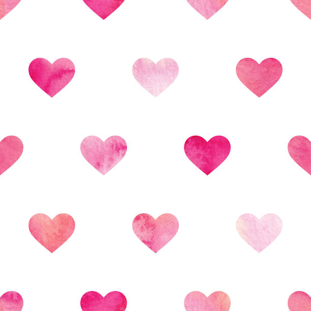 bezszwowy malowany wzór serca akwarelowy na białym tle - multi colored heart shape backgrounds repetition stock illustrations