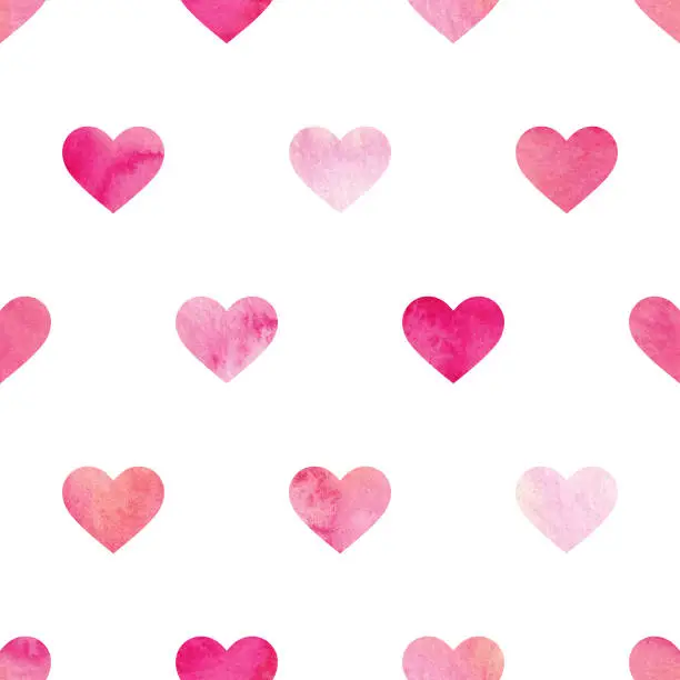 Vector illustration of Seamless Painted Watercolour Heart Pattern on a White Background