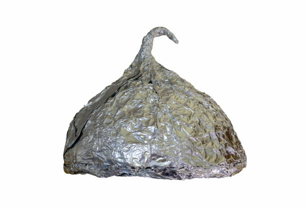 tin foil hat isolated on white background. conspiracy theory. - tin foil hat imagens e fotografias de stock