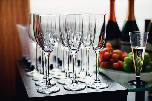 empty champagne glasses for celebration party on the table
