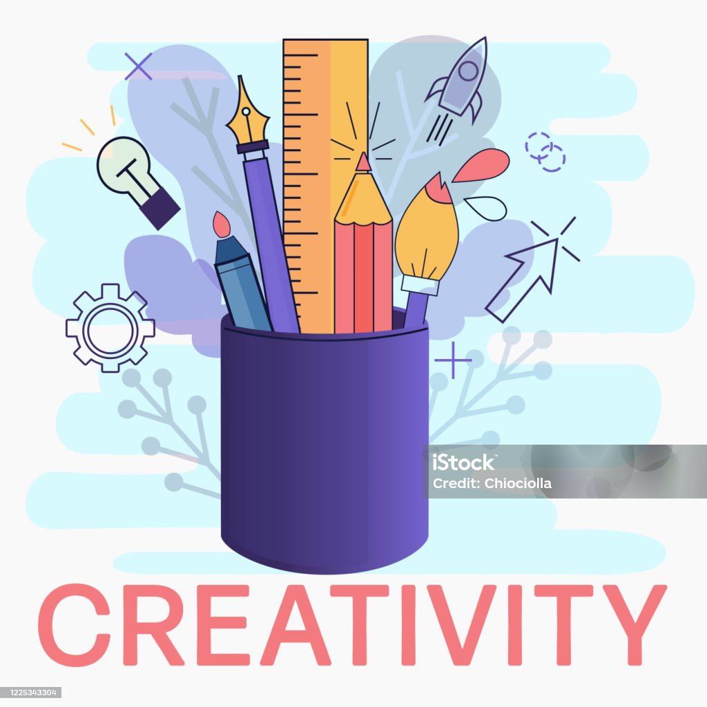 Simple linear icons in a modern style flat. Creative Process. Isolated on white background. Template with elements modern simple linear style for illustrating creativity, creating art or design. Minimalist flat vector illustration Art stock vector Simple linear icons in a modern style flat. Creative Process. Isolated on white background. Template with elements modern simple linear style for illustrating creativity, creating art or design. Minimalist flat vector illustration Art stock vector