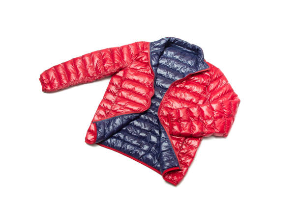 istock Blue and red full zipper windbreaker down jacket, 1225344387